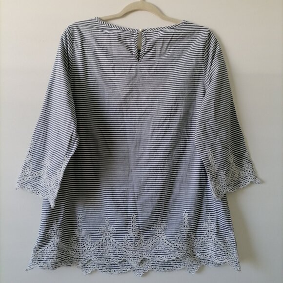 Chico's Womens Blue Round Neck Lace Detailing Striped Blouse Top Size 2 US L - Picture 2 of 7